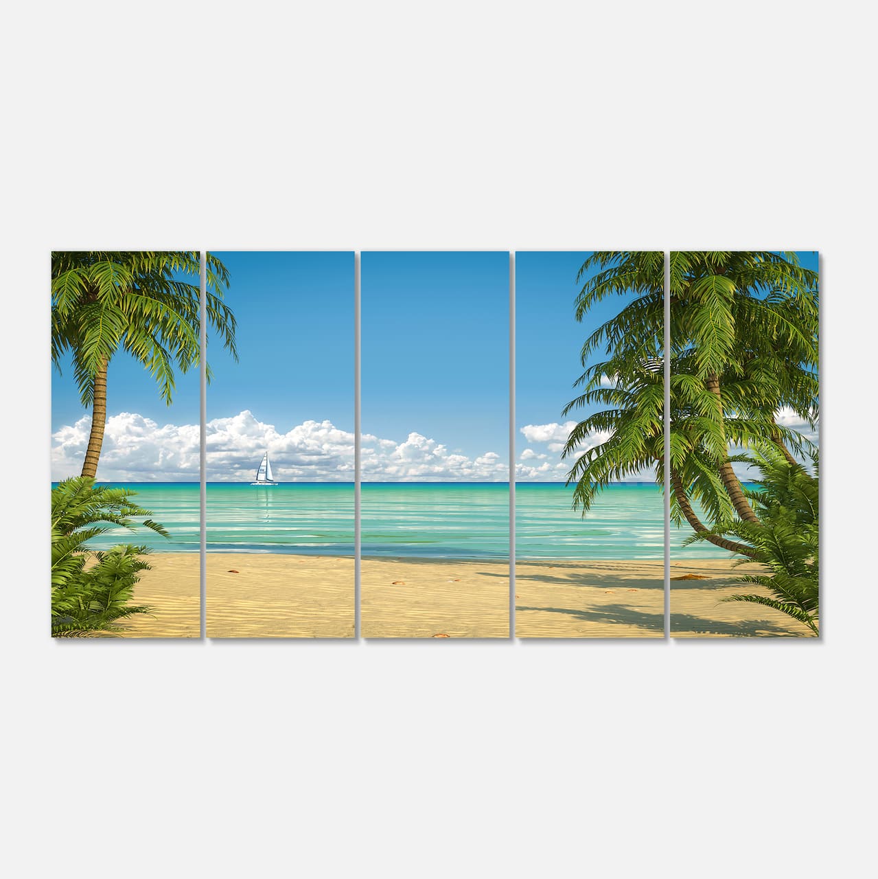 Designart - Palms at Caribbean Beach - Seashore Photo Canvas Art Print